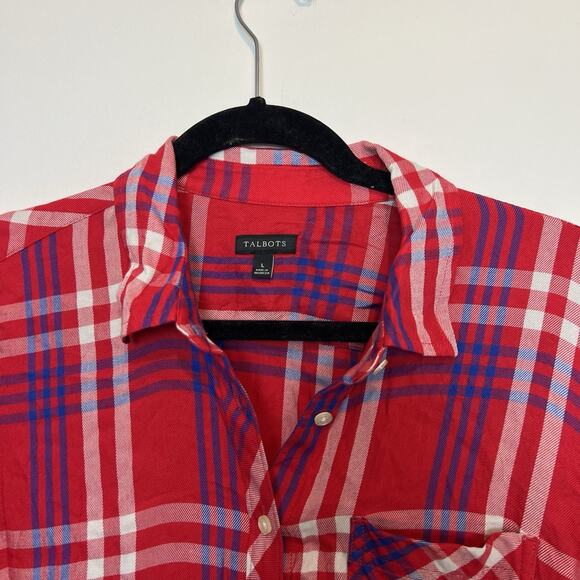 Talbots plaid woven button down blouse LG rayon fall autmn cozy - Picture 2 of 7
